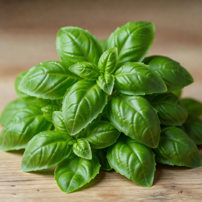 Bunch of fresh green basil leaves with vibrant color and aromatic appeal