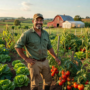 Portrait of Carlos Mendez, Head Grower, a man with a friendly smile in a farm setting