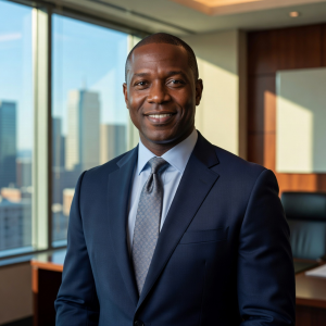 Portrait of James Okafor, Co-Founder and CEO, a man in professional attire with a confident smile