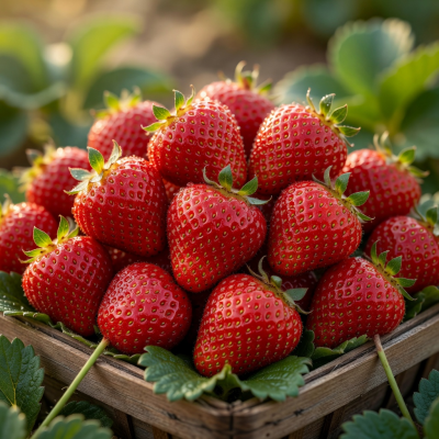 Ripe red strawberries freshly harvested, glistening and ready to eat